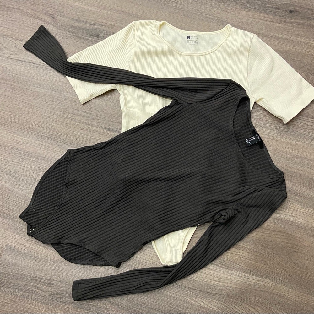 Black and Cream Ribbed Bodysuits
